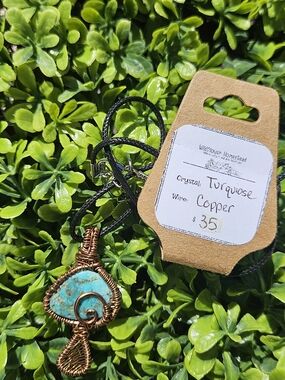 Turquoise Copper Wire-Wrapped Pendant Necklace
